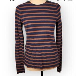 J. Crew Navy and Brown Striped Long Sleeve Top